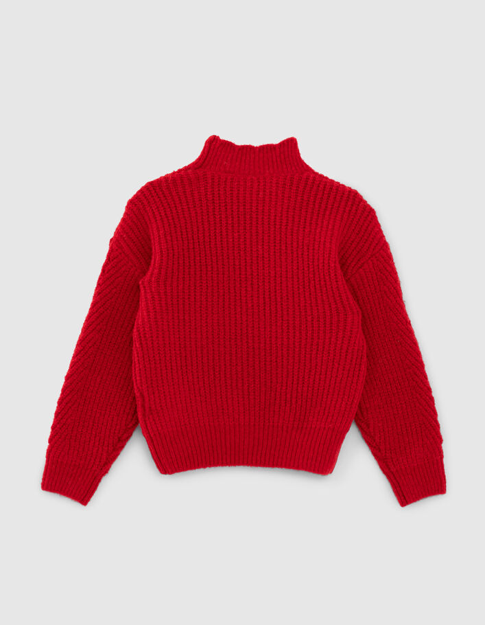 Pull rouge clair tricot avec volants fille - IKKS