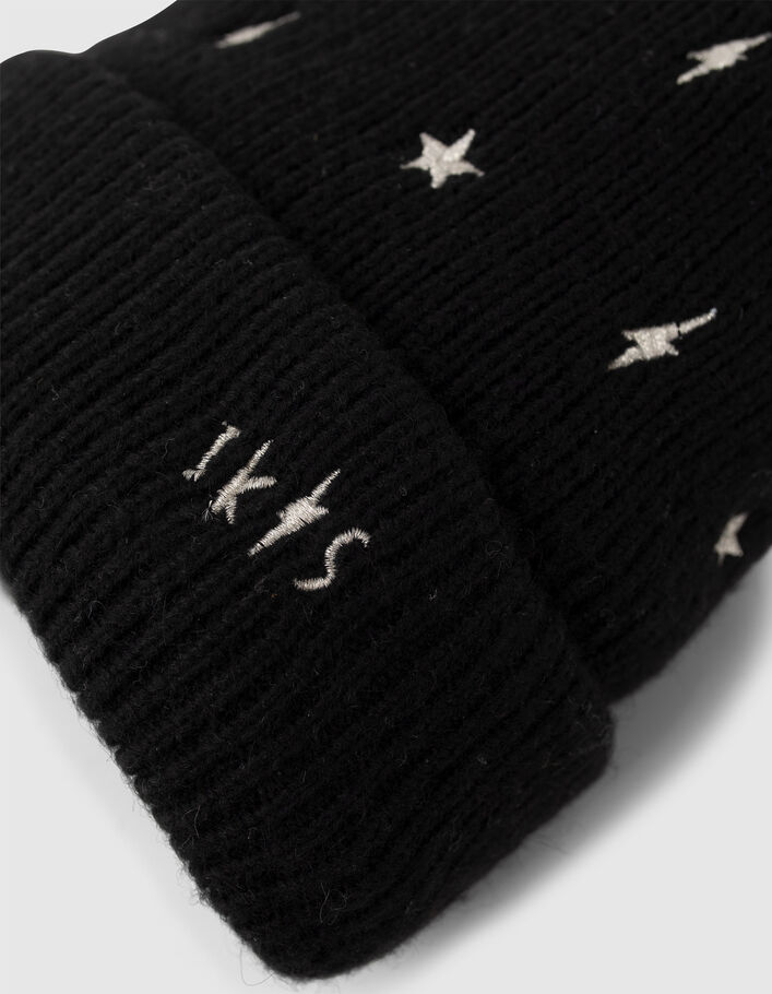 Gorro negro punto bordados estrellas rayos dorados niña-5
