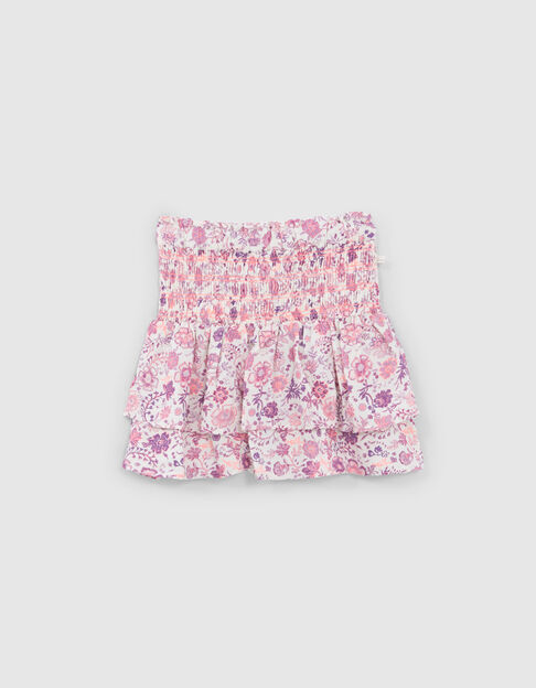 Girls’ off-white skirt with violet flower print - IKKS