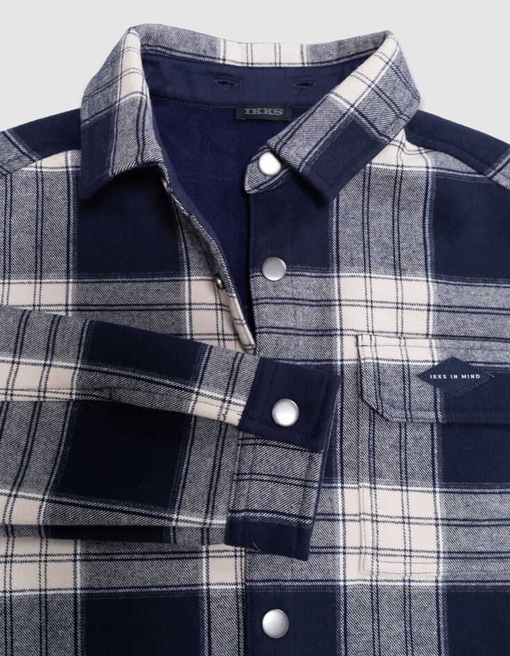 Sobrecamisa azul marino cuadros capucha extraíble niño-4