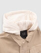 Beige jeansjacke mit abnehmbarer Kapuze-3