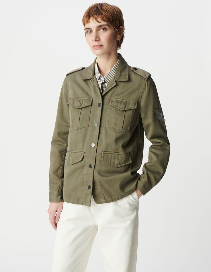 Veste saharienne kaki décor chevrons brodés Femme-2