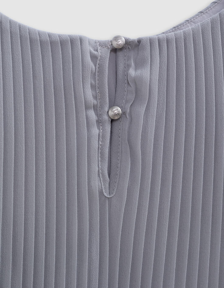 Robe argentée plissée manches tulle plumetis fille-7