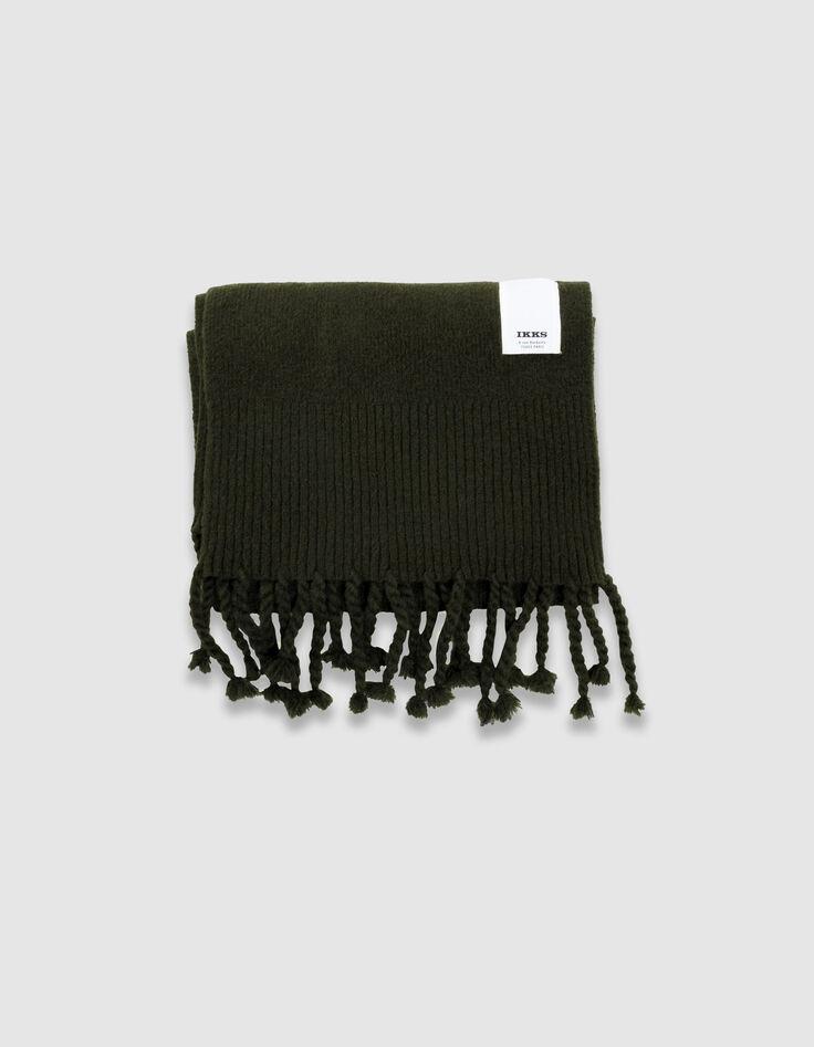 Echarpe kaki tricot à franges Femme-5 Echarpe kaki tricot à franges Femme-5