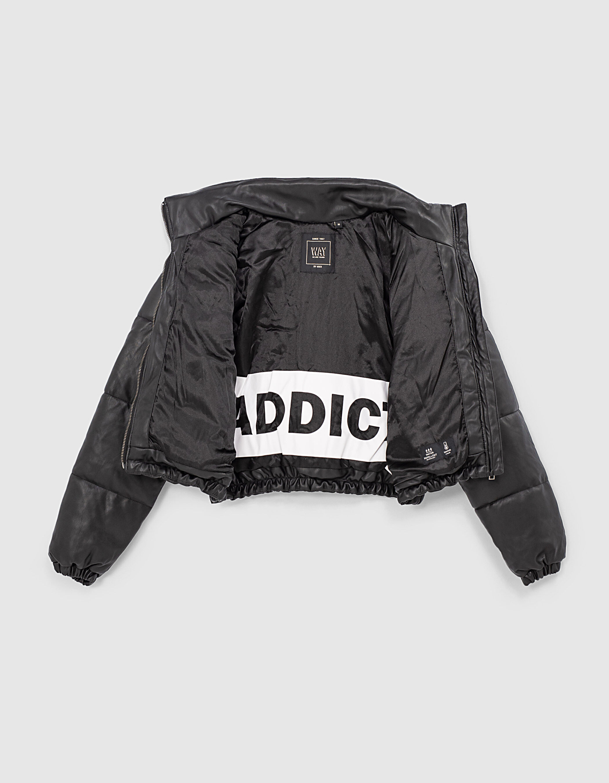Doudoune courte noire en cuir synth tique fille