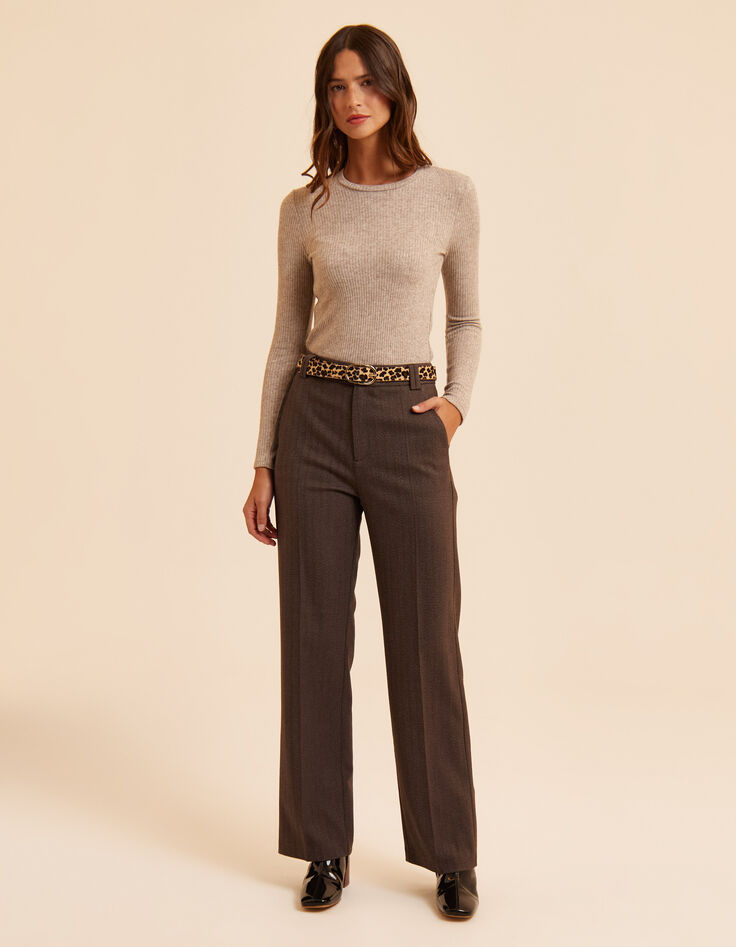 Pantalon de tailleur marron motif chevrons I.Code-3