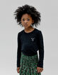 Camiseta de niña con bordado chevron de purpurina negra-1