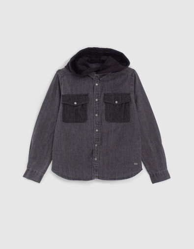 Medium grey jeanshemd afneembare kap jongens  - IKKS