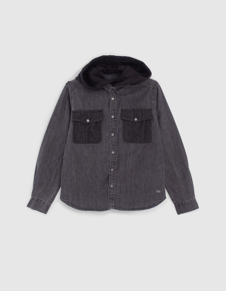 Medium grey jeanshemd afneembare kap jongens -1