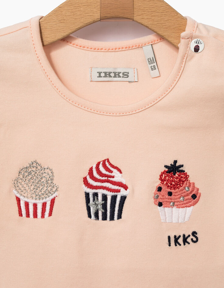 Camiseta rosa empolvado cupcakes bebé niña-3