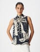 Marineblaues Top mit Tropical-Print ohne &Auml;rmel Damen-1