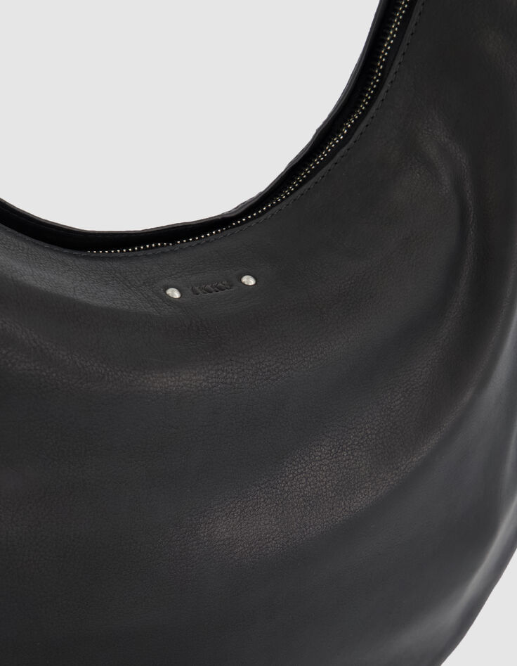 Allane Damen schwarz genarbtes Leder Halbmond Tasche-4