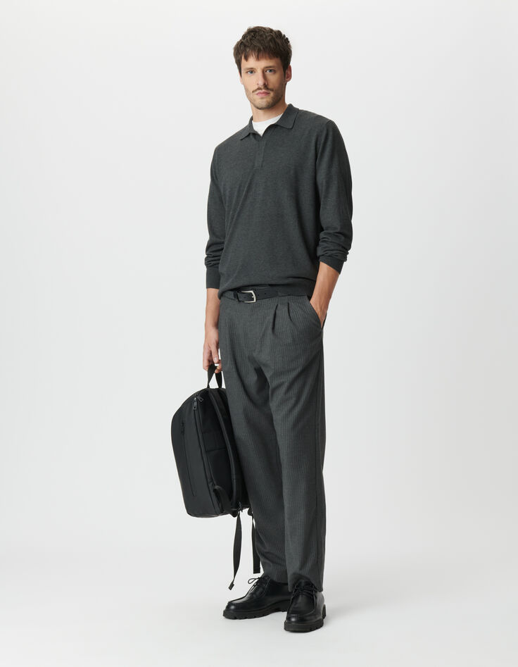 Graues Langarm-Poloshirt f&uuml;r Herren aus Strick-2