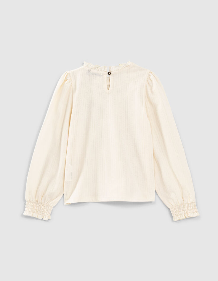 Girls’ ecru T-shirt with ruff collar-3