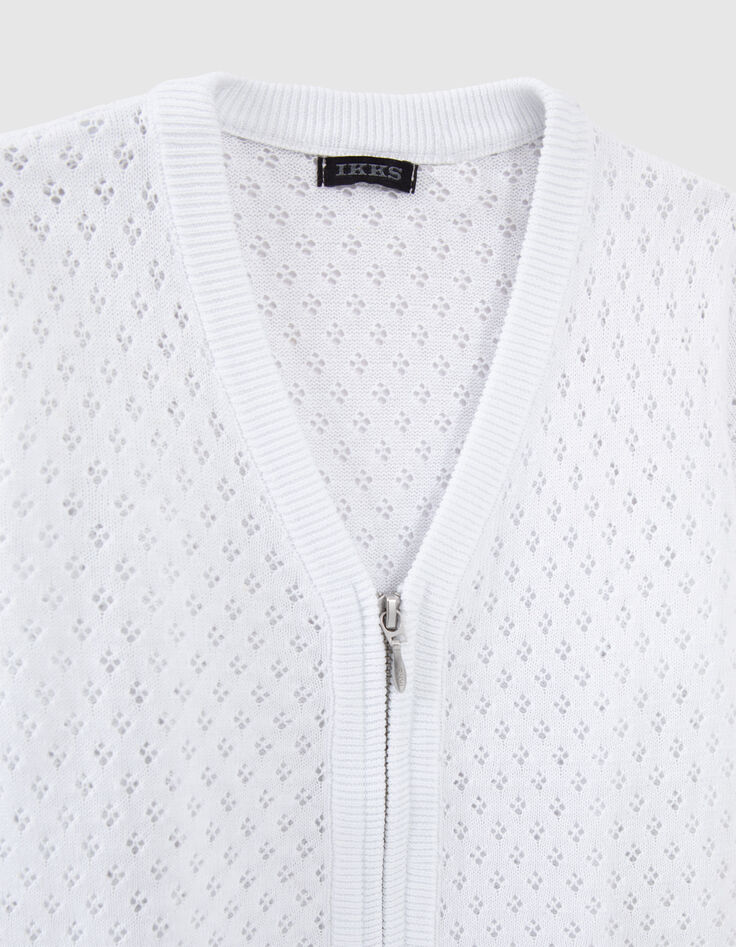 Cardigan écru tricot ajouré zippé fille-3