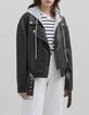 Veste cuir noir esprit motard chevrons clous Femme-5 Veste cuir noir esprit motard chevrons clous Femme-5