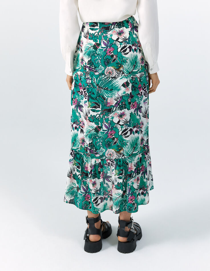 Women’s green plant print asymmetric skirt-3