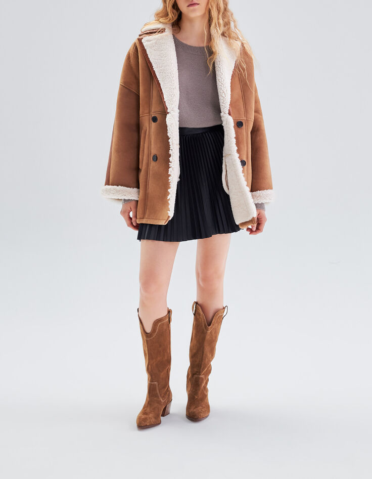 Women’s cognac Canadian-style shearling leather coat-8