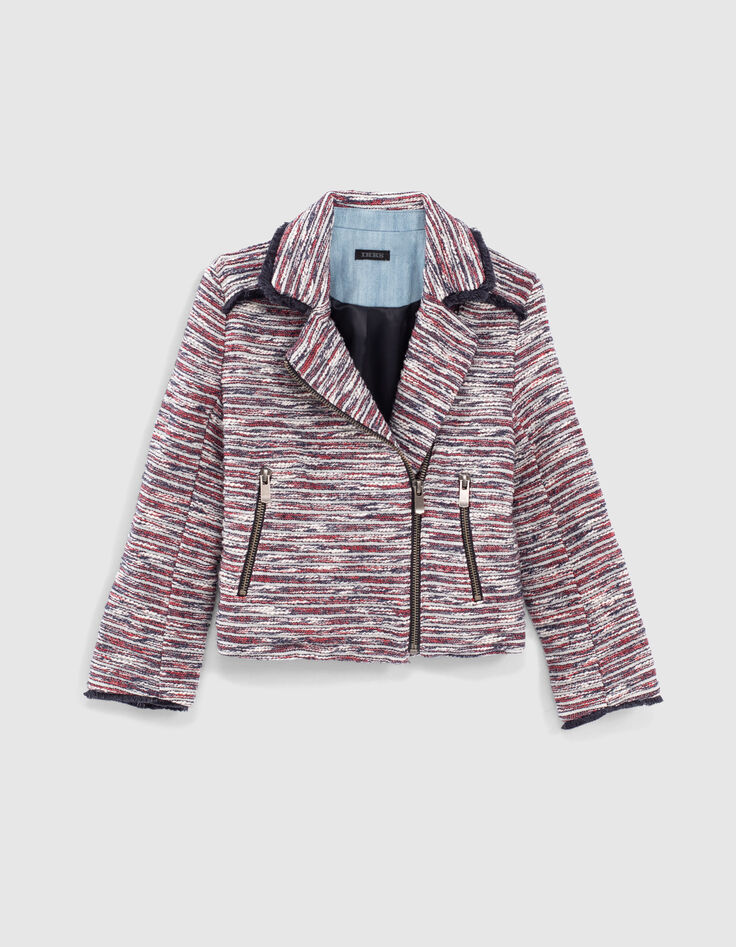 Chaqueta azul marino mini me lana tweed niña-1