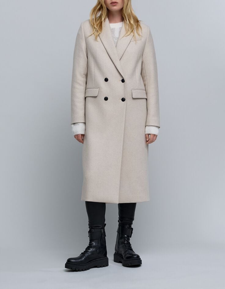 Women's long ecru pea jacket-2