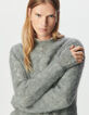 Grauer Damenstrickpulli Mohair-Mix, Zopfmuster-4