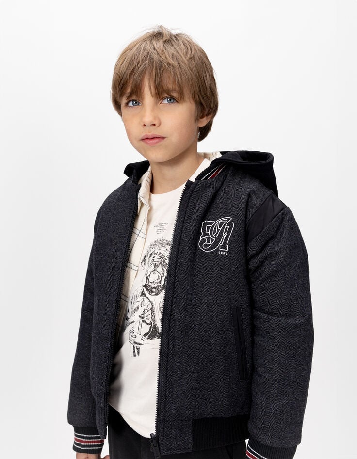 Blouson réversible esprit teddy noir et gris garçon-1