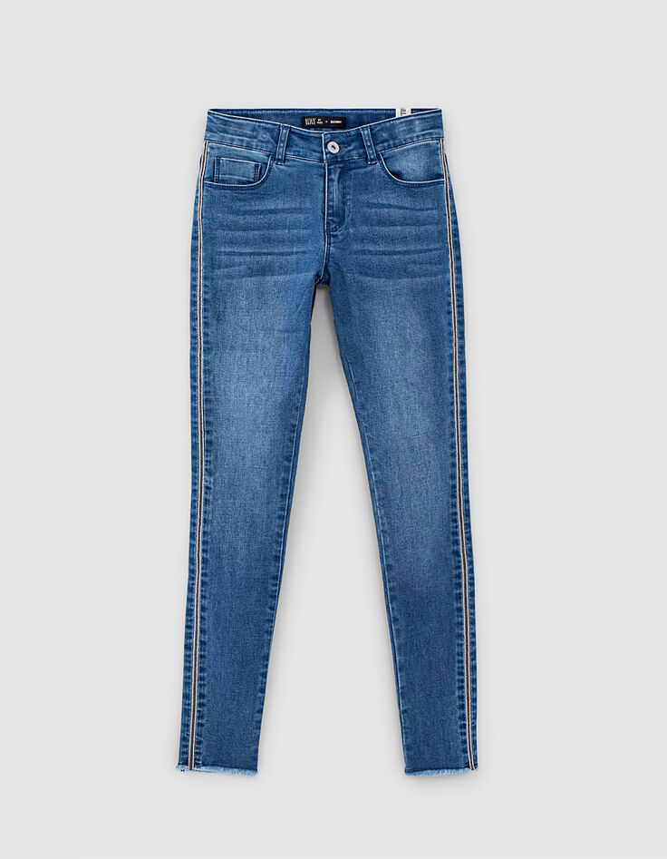 Jean skinny stone blue à bandes latérales fille-1
