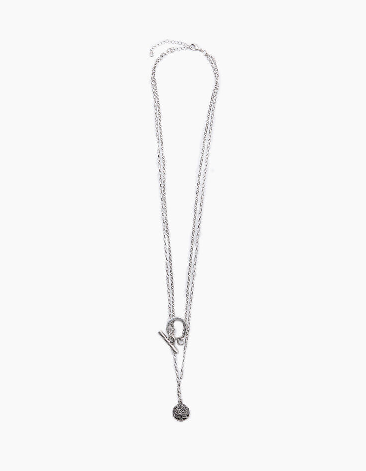 Women’s skeleton medallion multi-strand long necklace-1