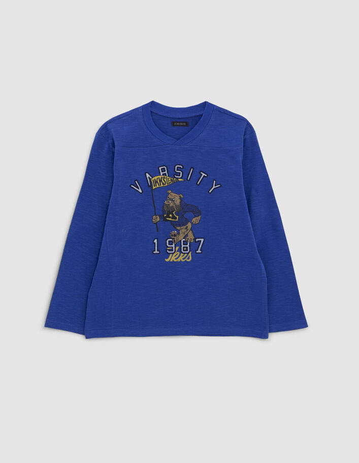 Camiseta azul eléctrico algodón ecológico bulldog niño-2