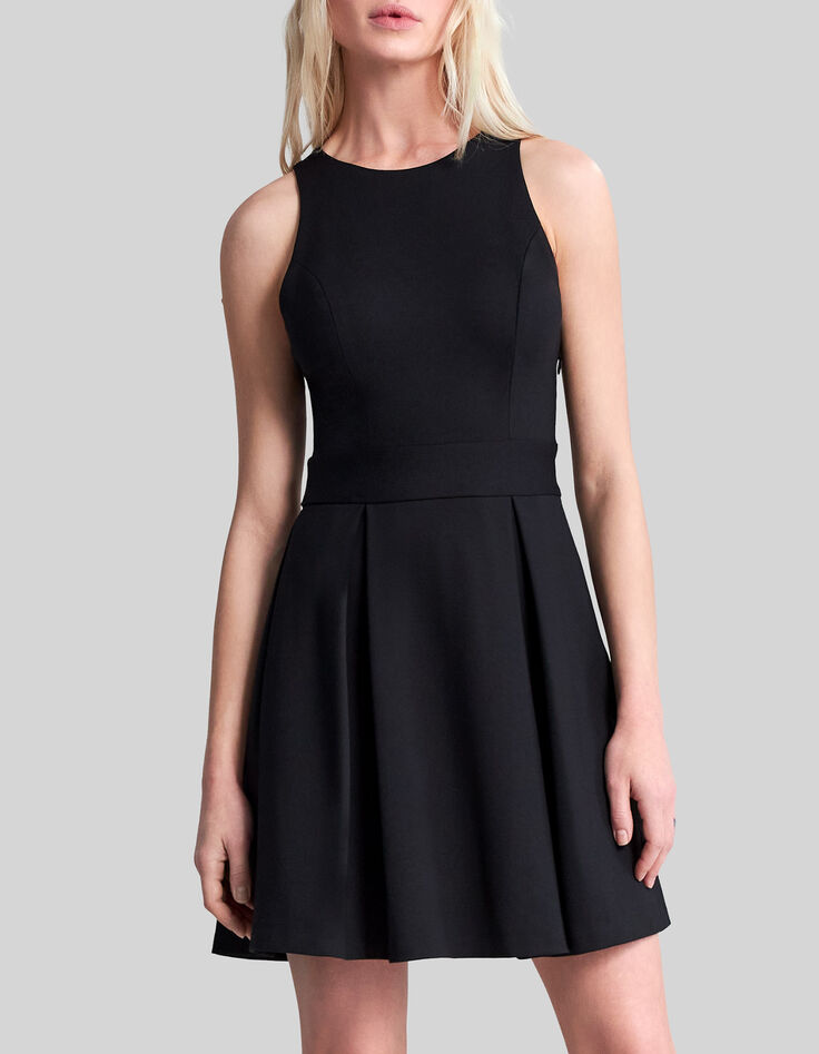 Schwarzes ausgestelltes Damen-Hemdblusenkleid-2