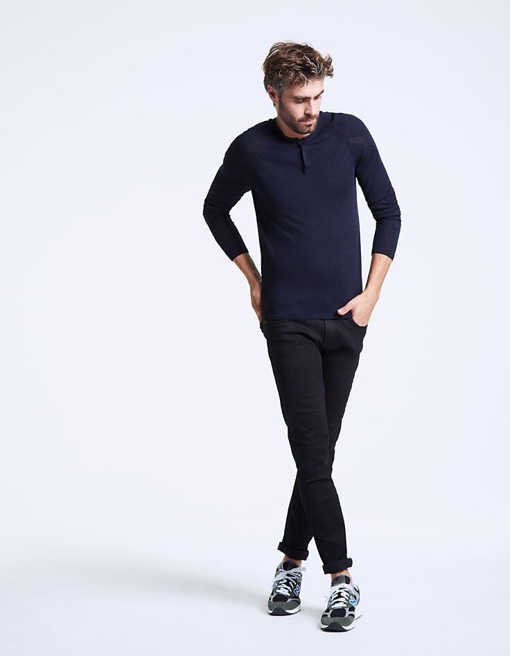 Pull marine à col tunisien Homme-6