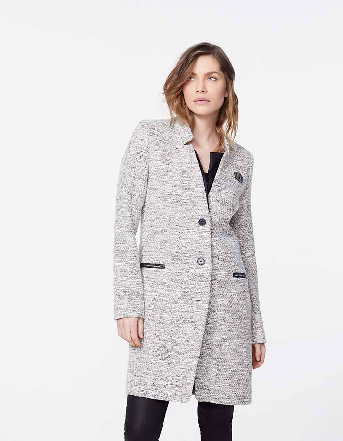 Women’s coated fabric collar tweed mid-length coat - IKKS