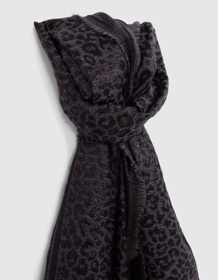 Foulard noir jacquard motif léopard lurex Femme-3