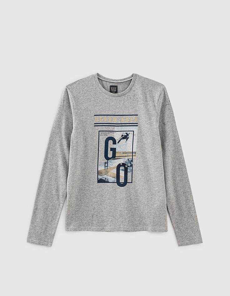 Boys&rsquo; grey skateboarder and bridge image T-shirt-1