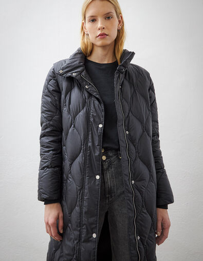 Women’s black long padded jacket with detachable sleeves - IKKS