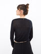 Pull noir tricot fin à plastron dentelle et clous I.Code-3