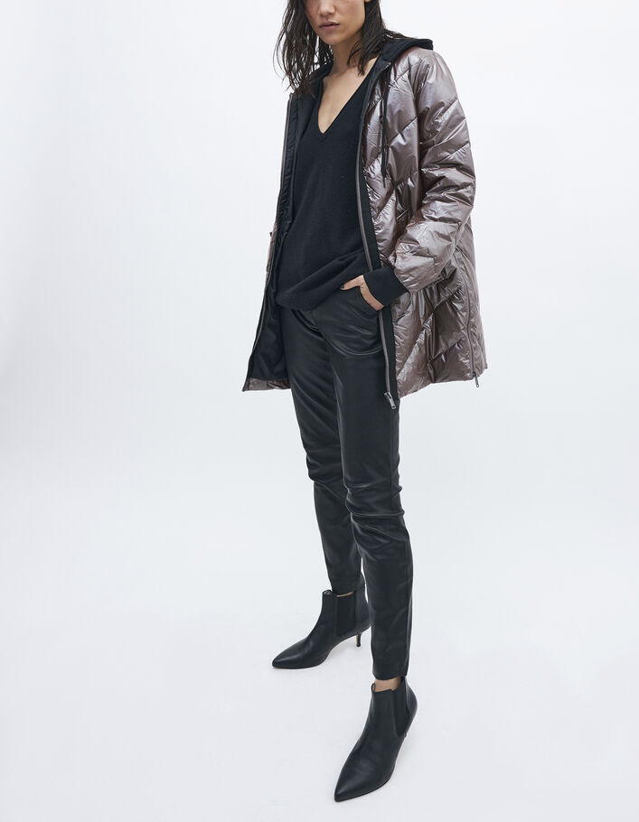 Women’s iridescent brown hooded mid-length padded jacket - IKKS