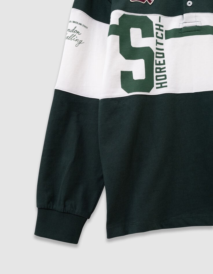 Boys’ green long-sleeved polo shirt, print and embroidery-7 Boys’ green long-sleeved polo shirt, print and embroidery-7