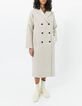 Manteau long blanc en drap de laine recyclé mélangé femme-2