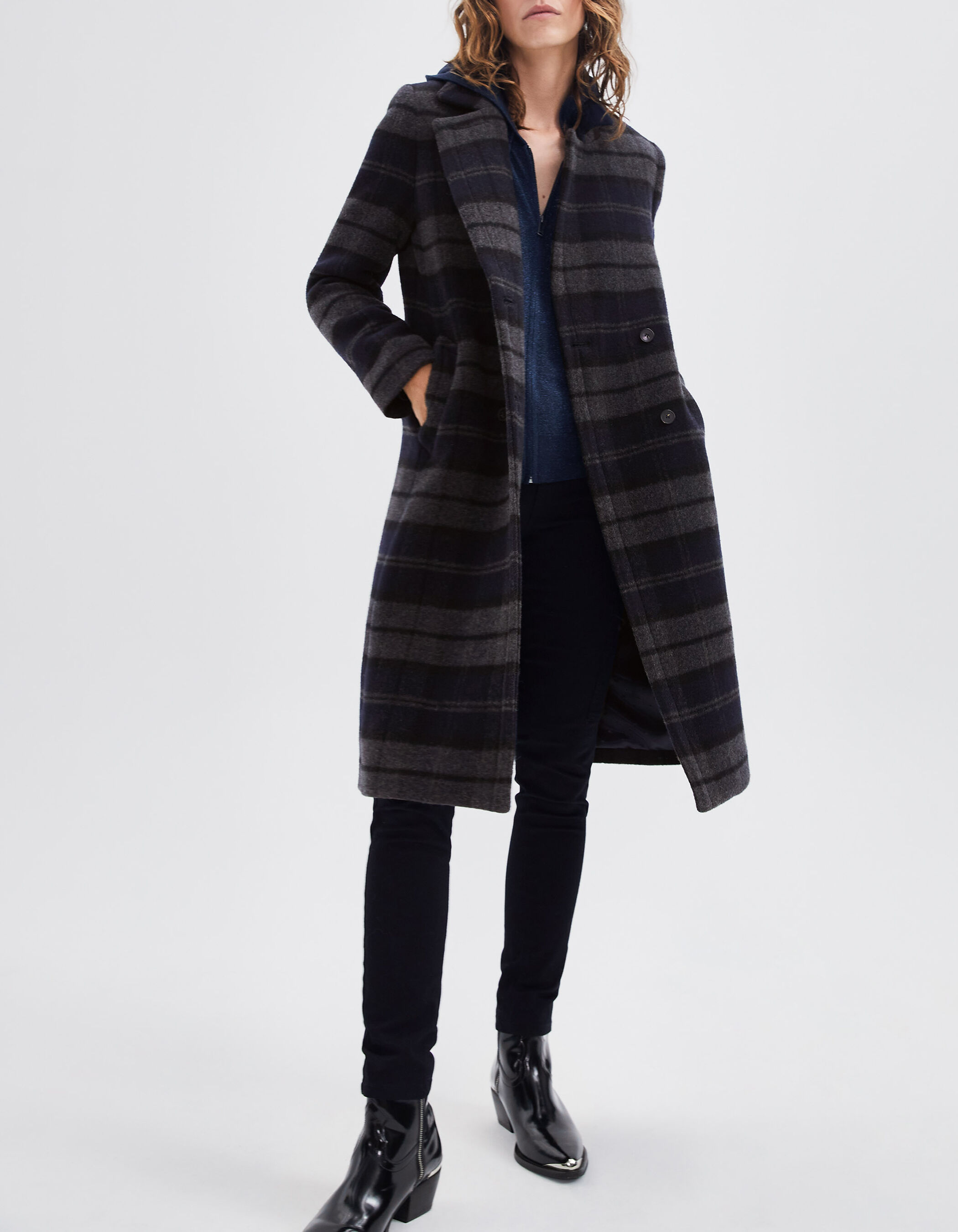 Manteau long carreau femme clearance