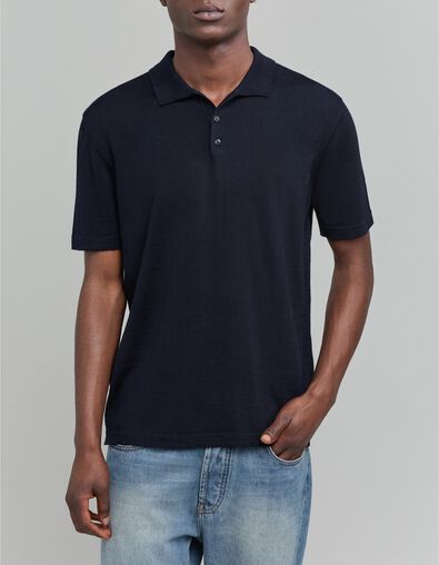 Poloshirt f&uuml;r Herren aus 100% Merinowolle, navy - IKKS