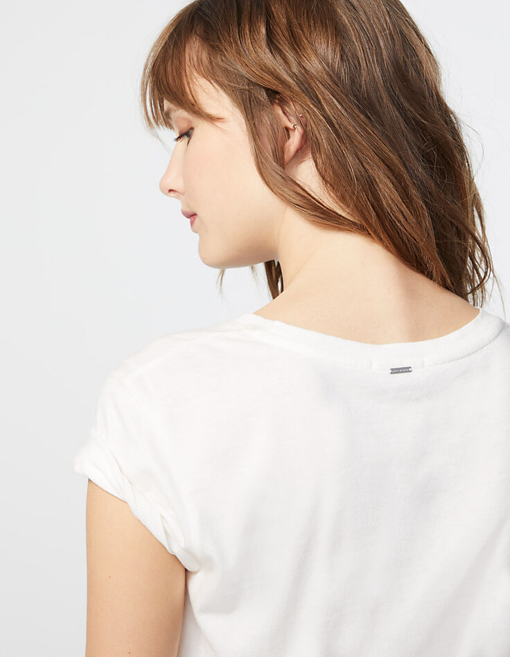 Camiseta blanco roto de algodón modal visual Karma Rock mujer-5