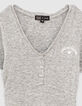 Grijs geribd T-shirt cropped meisjes-4