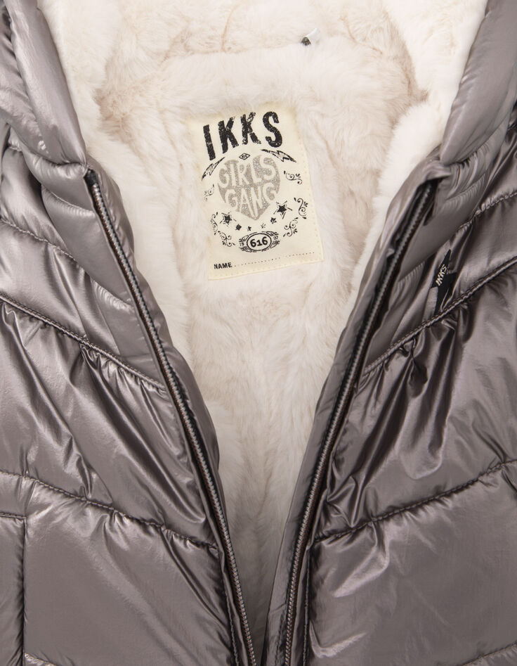 Gefütterte Babymädchen-Kapuzen-Steppjacke, Metallic Parma-5