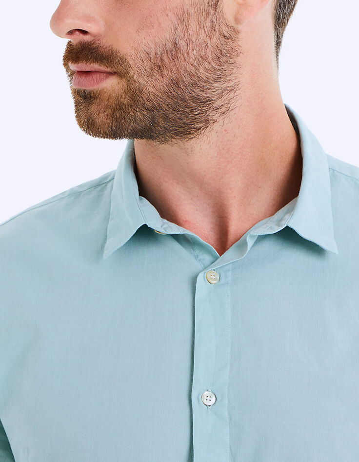 Men’s turquoise blue voile slim shirt-2