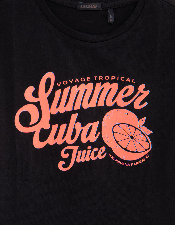 T-shirt noir message et fruits fluo fille-2