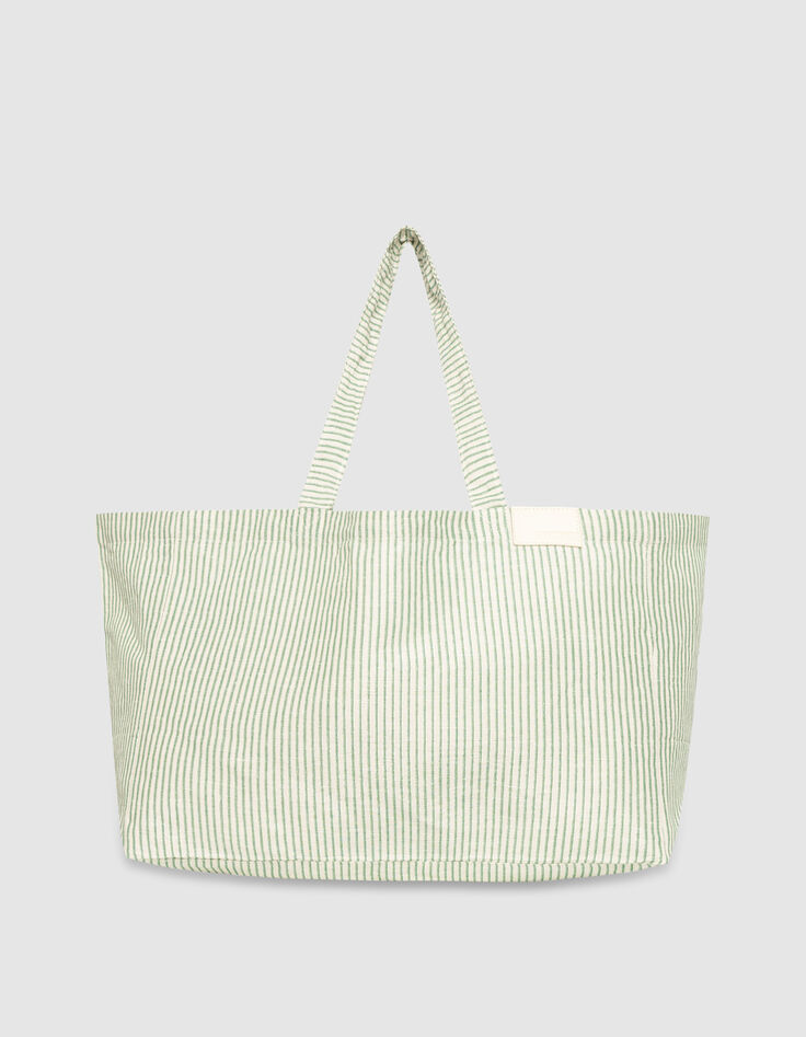 Sac cabas vert toile motif rayures transat-1