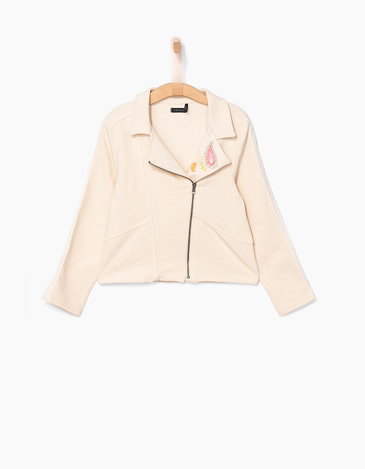 Girls' light beige biker-style cardigan-3