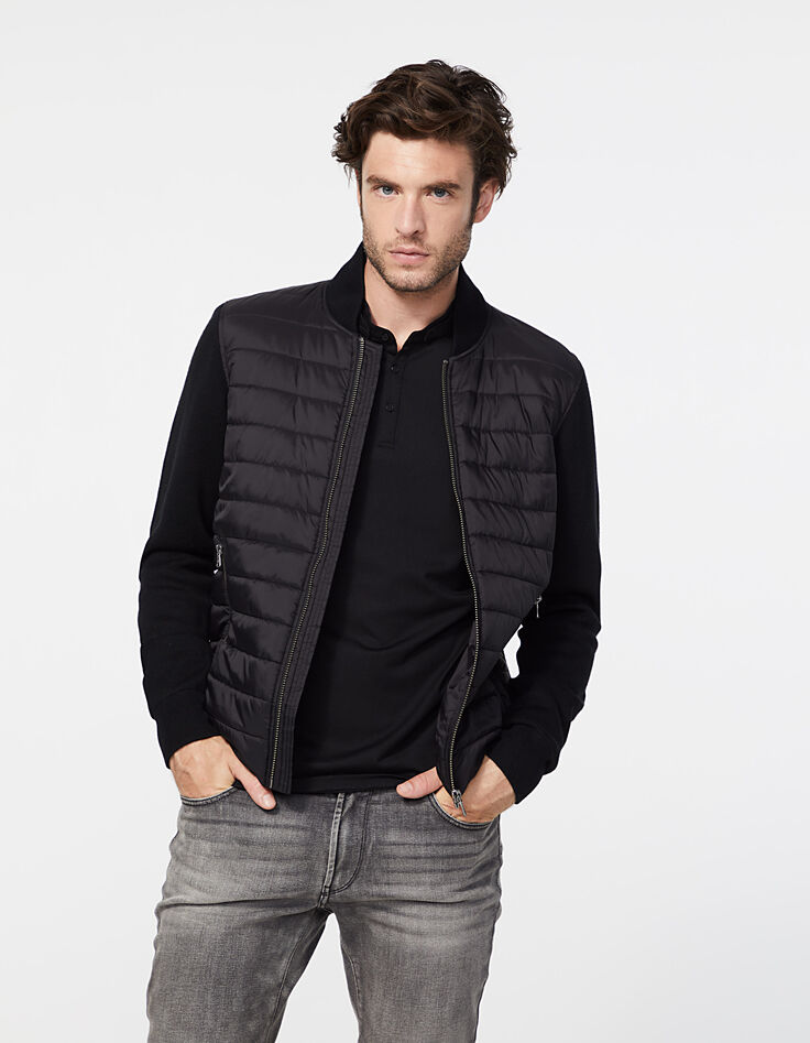 Schwarze Herrensteppjacke mit Strickärmeln und -rücken-2