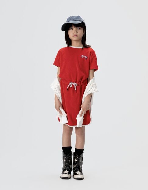 Girls’ red terry cloth dress with drawstring waist - IKKS